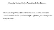 Choosing Factors For CA Foundation Online Classes