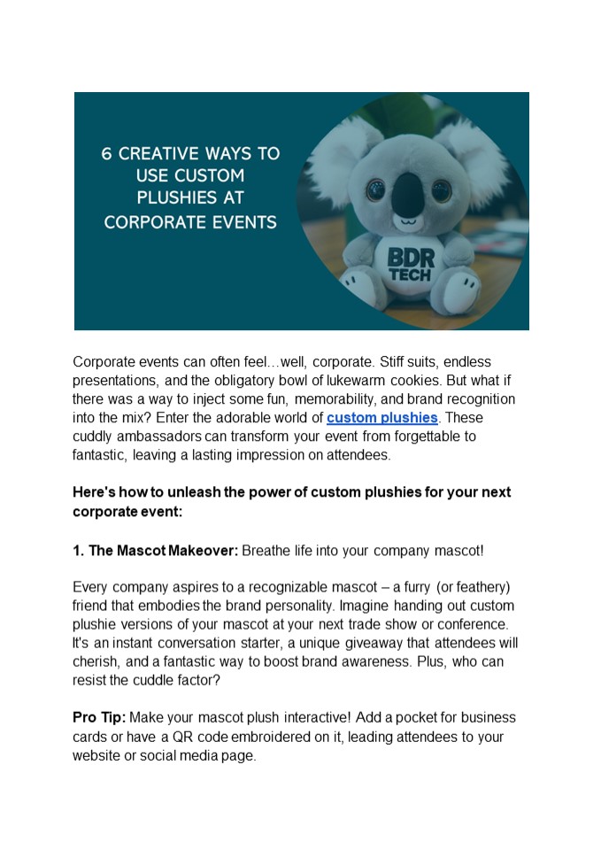 6 Creative Ways to Use Custom Plushies at Corporate Events
