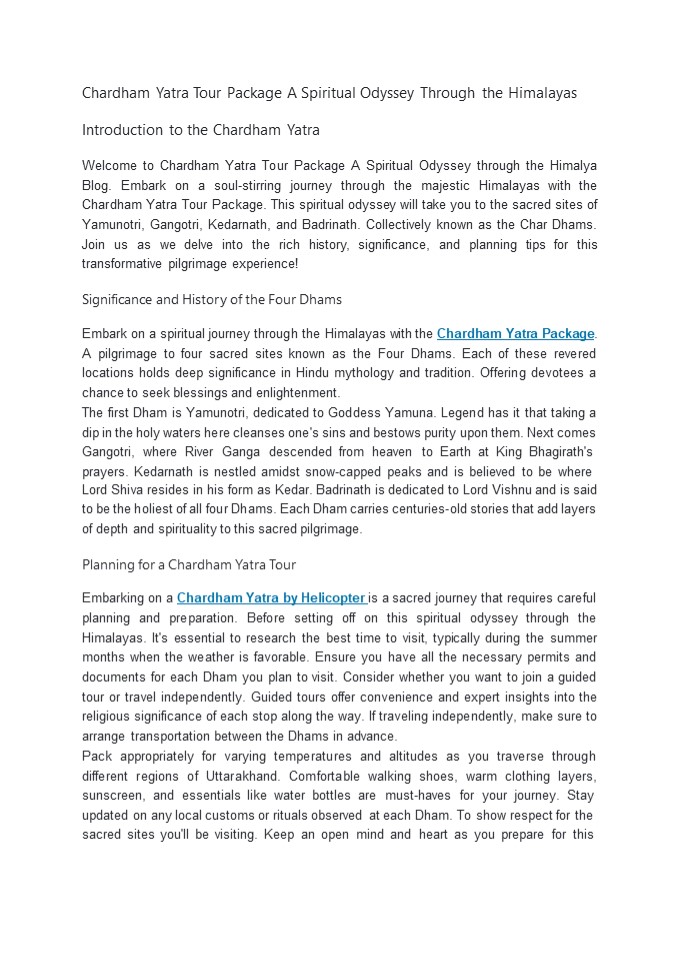 CHARDHAM YATRA TOUR PACKAGE A SPIRITUAL ODYSSEY