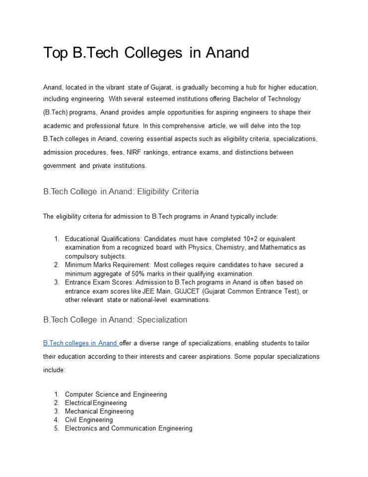 Top B.Tech Colleges in Anand