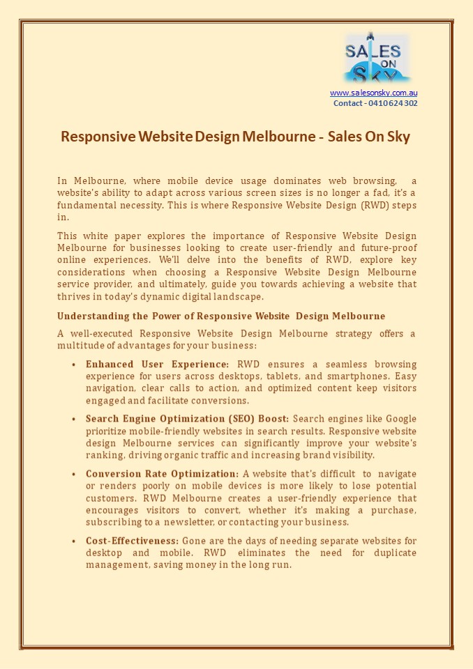 Responsive Website Design Melbourne - Sales On Sky