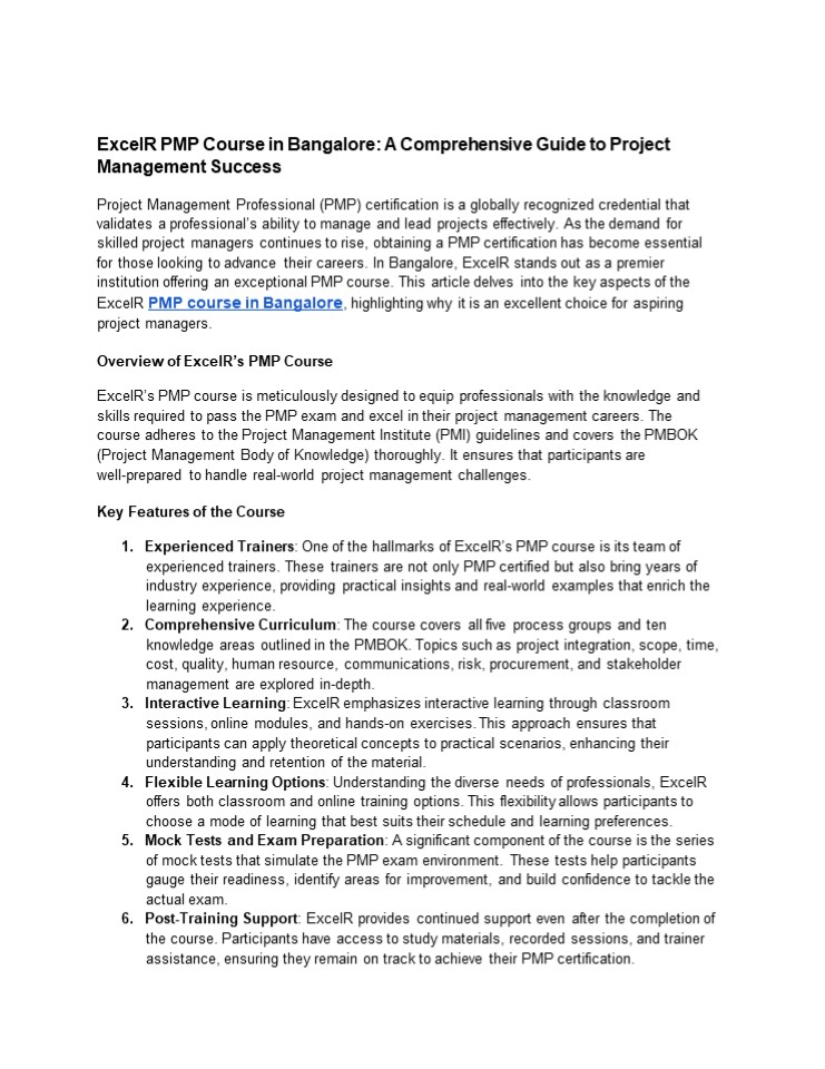 PMP Course in Bangalore