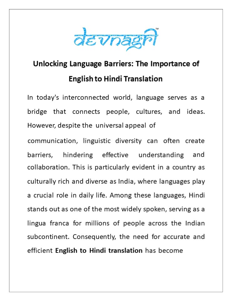 Unlocking Language Barriers: The Importance of English to Hindi Translation