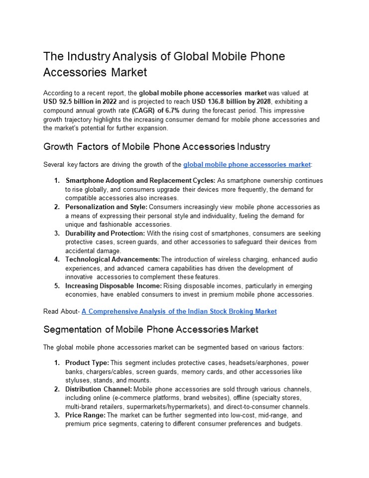 The Industry Analysis of Global Mobile Phone Accessories Market