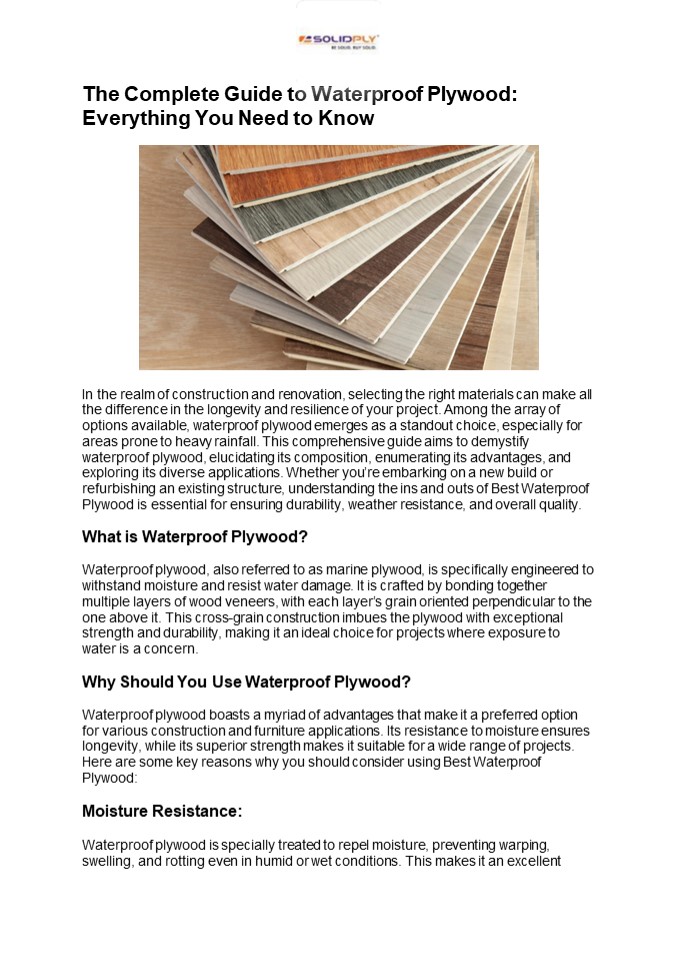 The Complete Guide to Waterproof Plywood: Everything You Need to Know