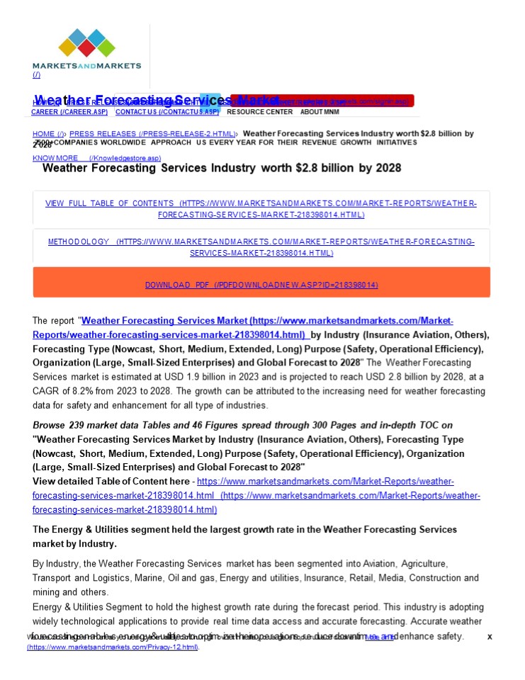 Weather Forecasting Services Market Value $2.8 billion by 2028