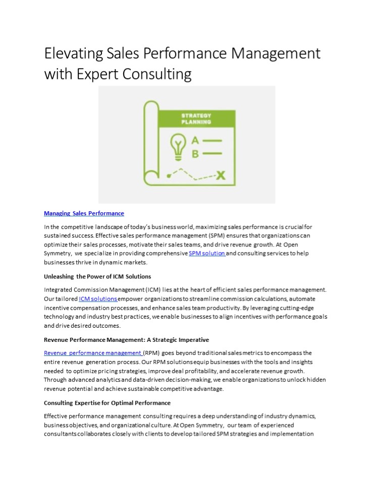 Elevating Sales Performance Management with Expert Consulting