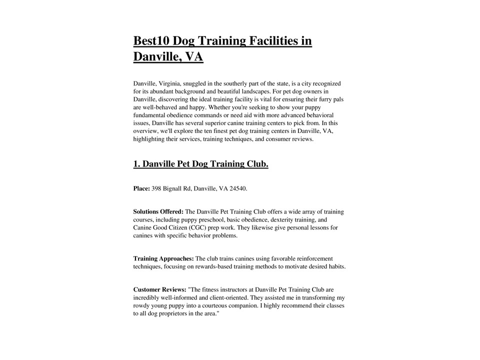Top 10 Dog Training Facilities in Danville, VA