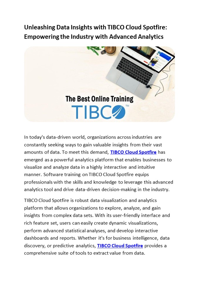 Unleashing Data Insights with TIBCO Cloud Spotfire Empowering the ...