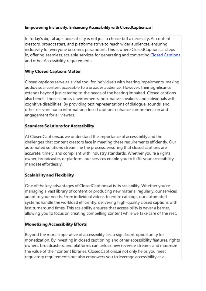Empowering Inclusivity: Enhancing Accessibility with ClosedCaptions.ai