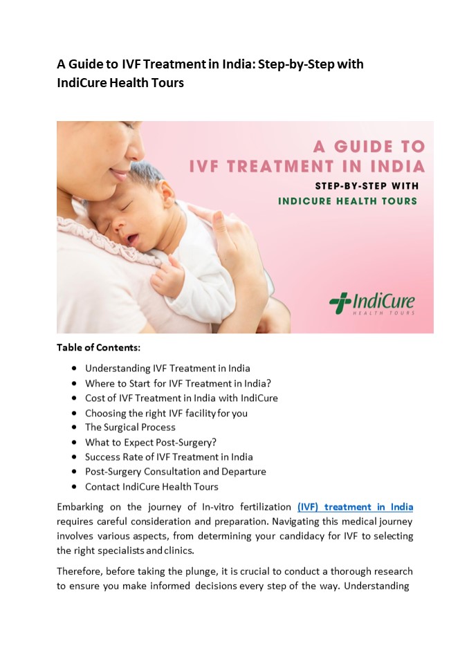 A Guide to IVF Treatment in India Step-by-Step with IndiCure Health Tours