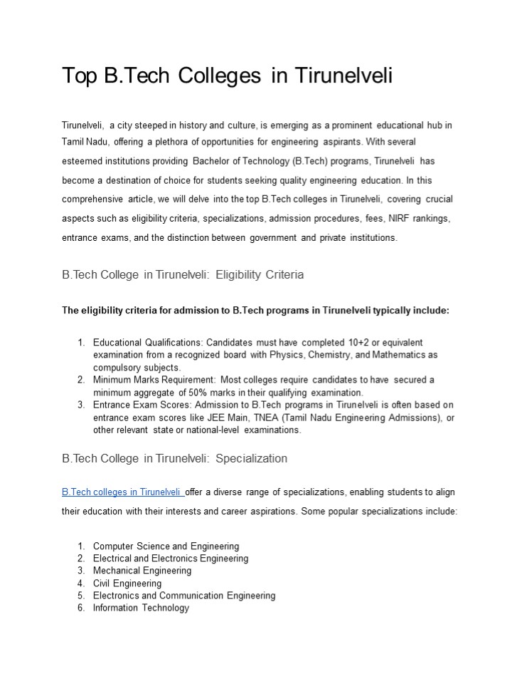 Top B.Tech Colleges in Tirunelveli