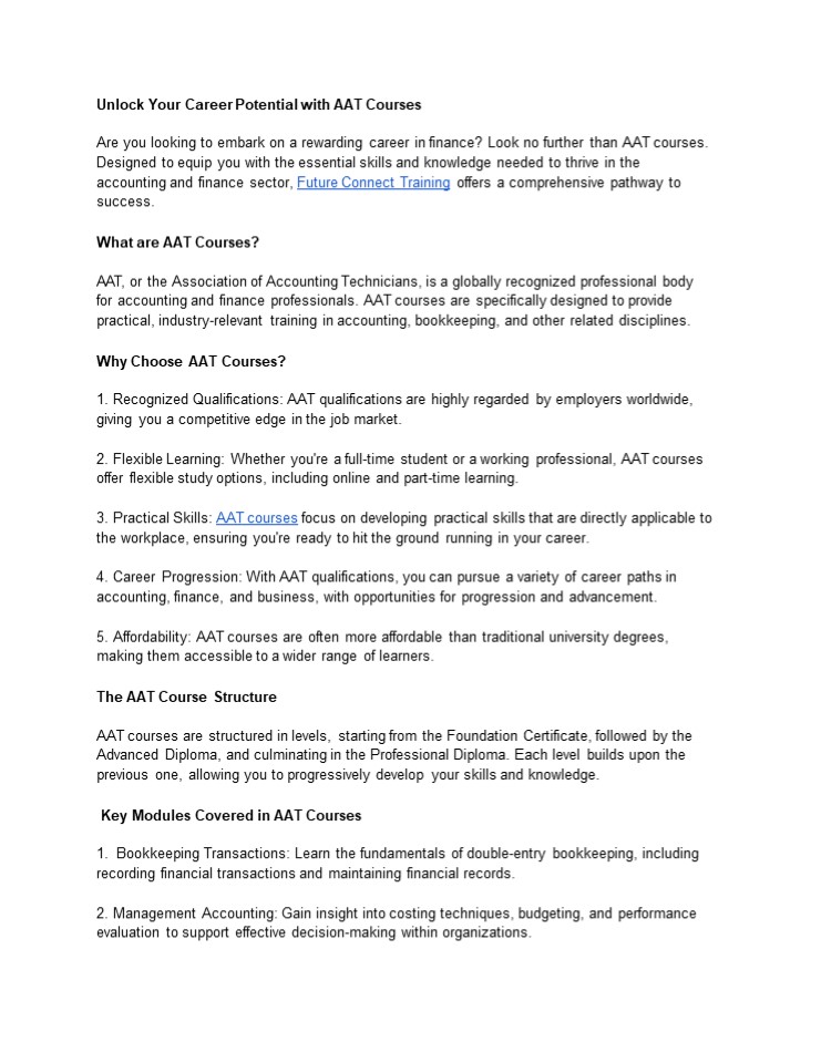 Future Connect Training - AAT Courses