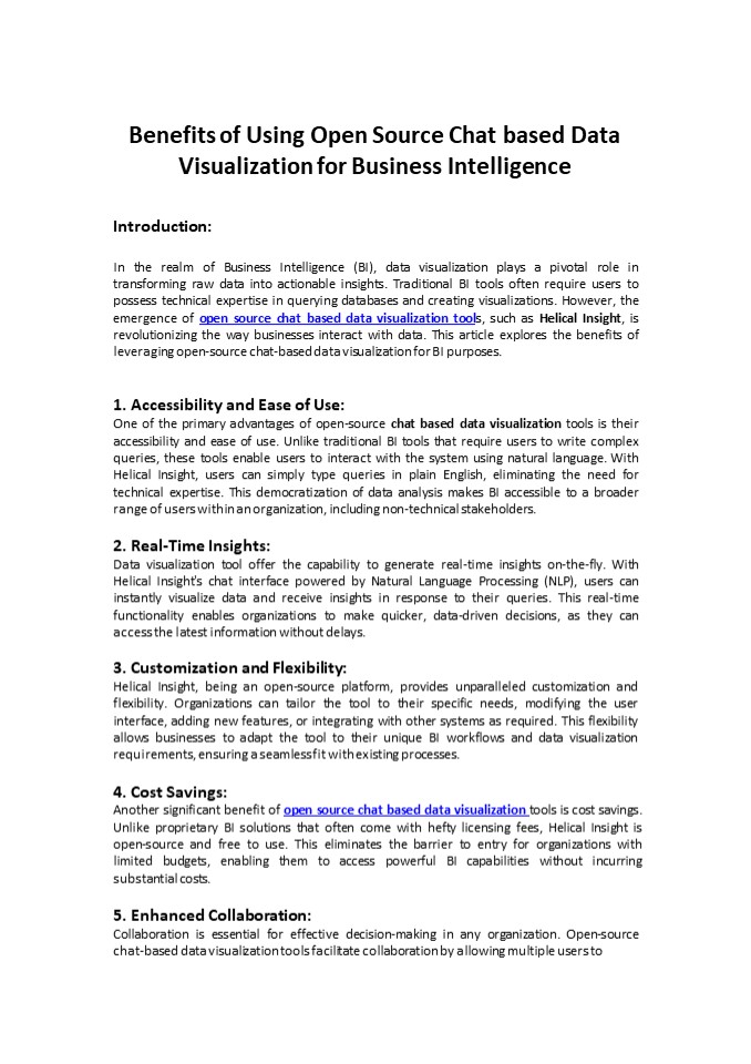 Benefits of Using Open Source Chat based Data Visualization for Business Intelligence