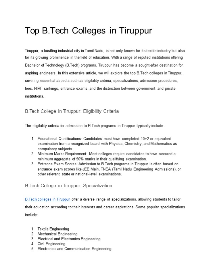 Top B.Tech Colleges in Tiruppur