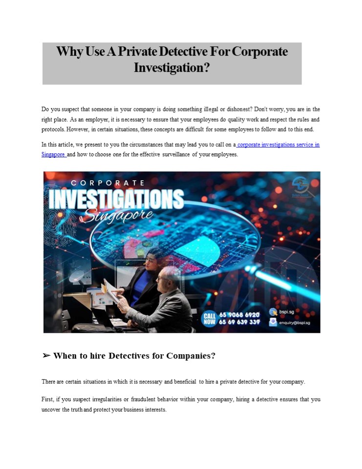 Corporate,Private investigations Singapore -bspi