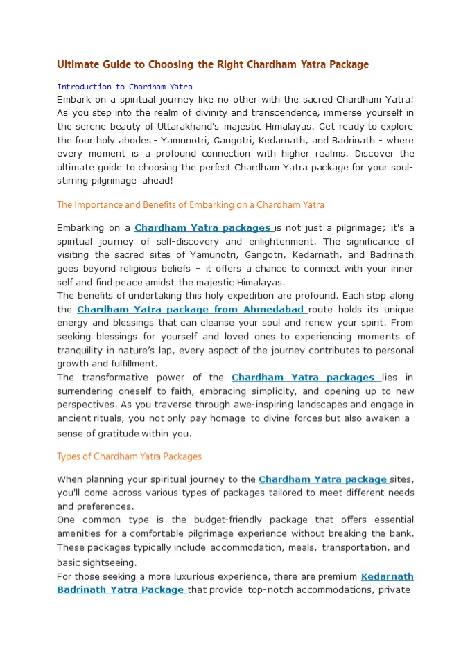 ULTIMATE GUIDE TO CHOOSING THE RIGHT CHARDHAM YATRA PACKAGE