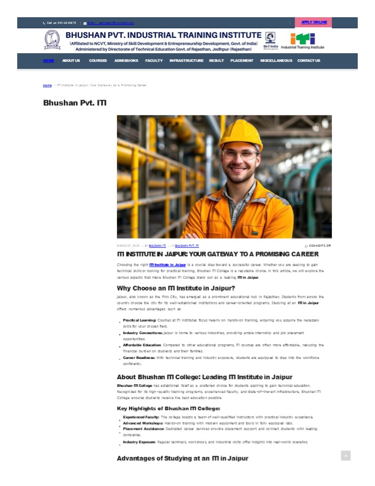 Best Colleges For ITI in Jaipur - Bhushan ITI