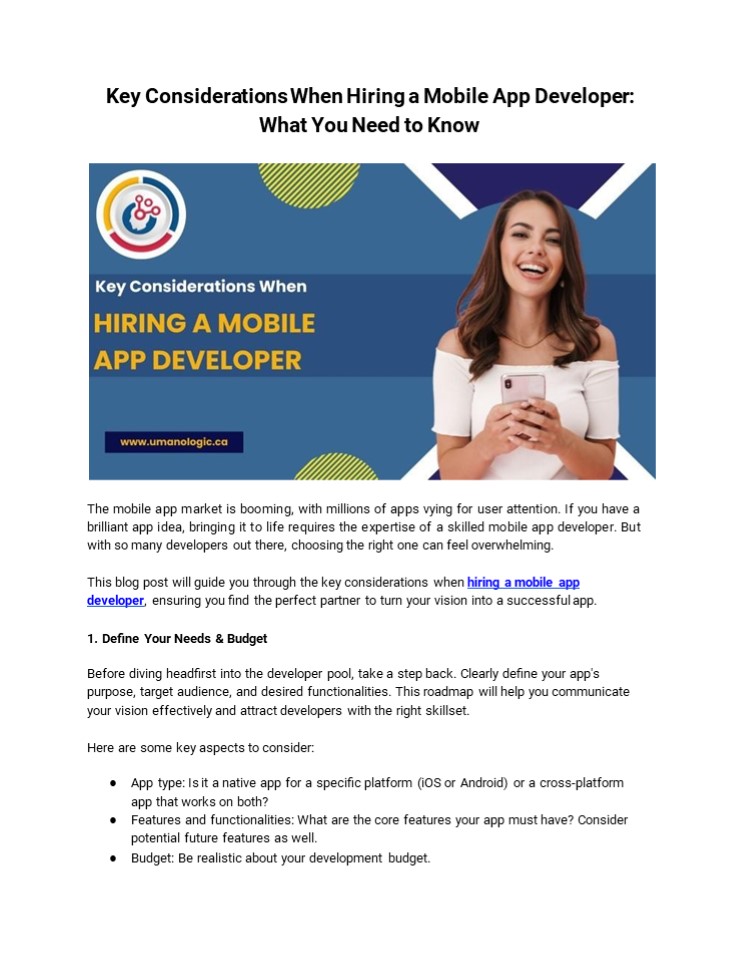 Hire Dedicated Mobile app Developers | Umano Logic