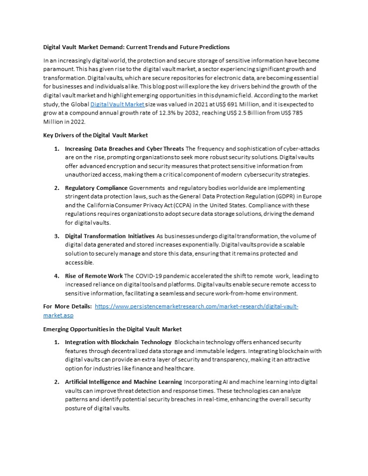 Digital Vault Market Demand: Current Trends and Future Predictions