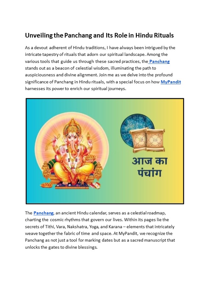 Unveiling the Panchang and Its Role in Hindu Rituals