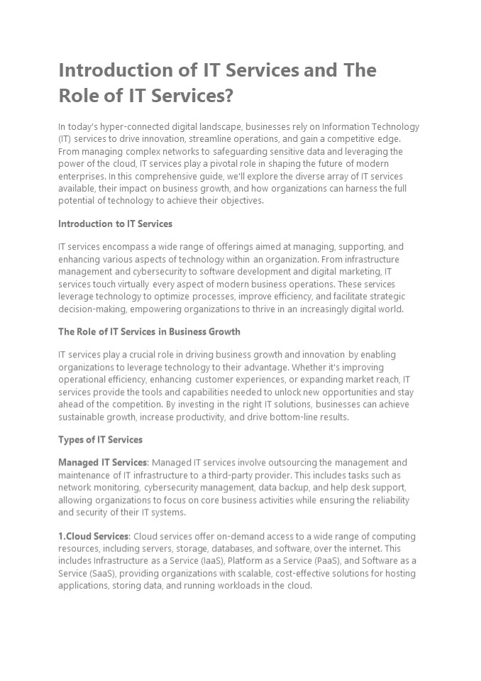 Introduction of IT Services and The Role of IT Services