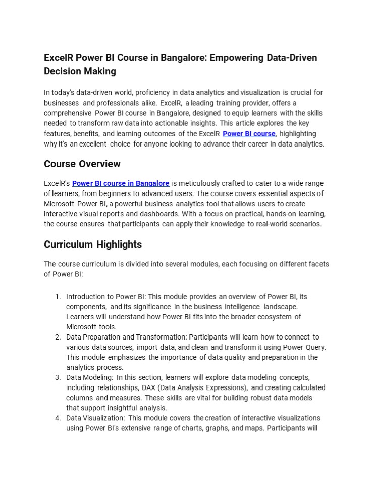 Power BI Course in Bangalore