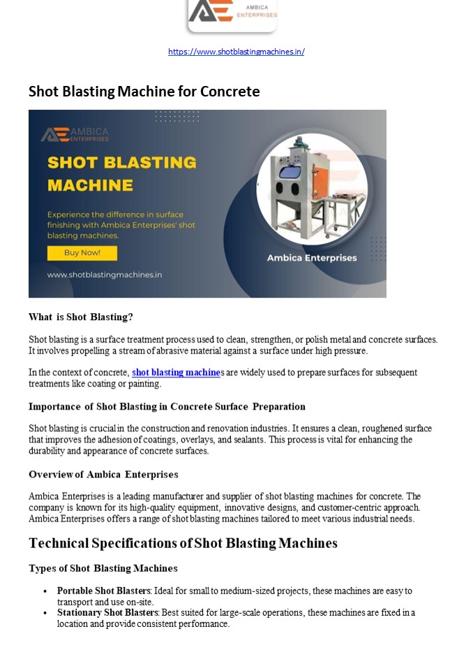 Reliable and Efficient Concrete Shot Blasting Machine