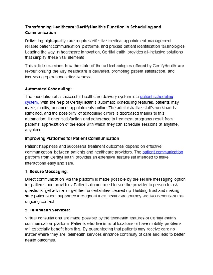 Transforming Healthcare: CertifyHealth's Function in Scheduling and Communication