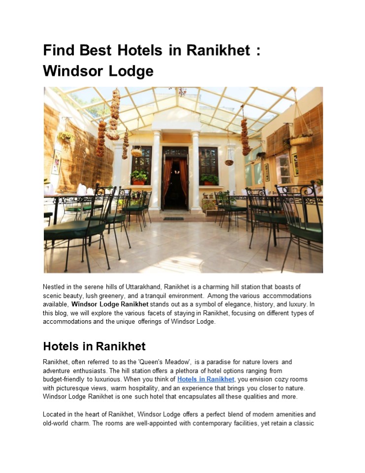 Find Best Hotels in Ranikhet