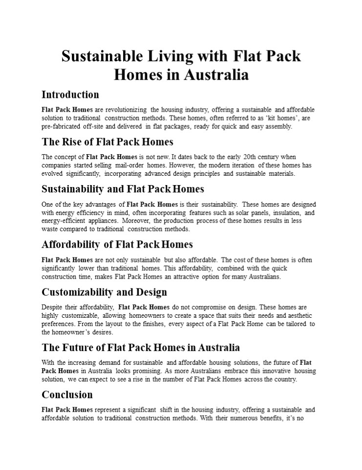 Sustainable Living with Flat Pack Homes in Australia