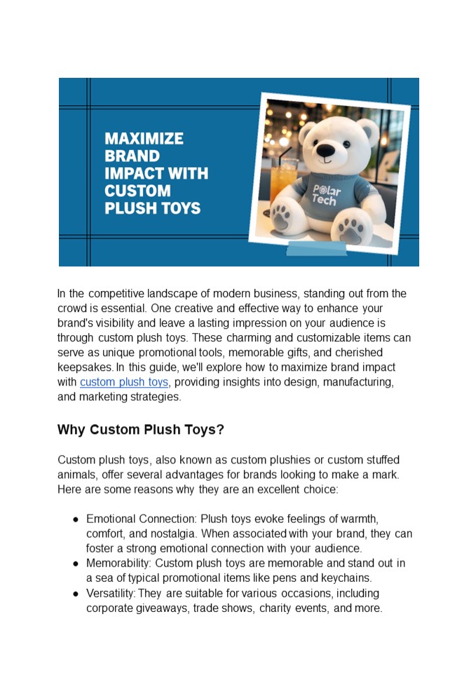 Maximize Brand Impact with Custom Plush Toys