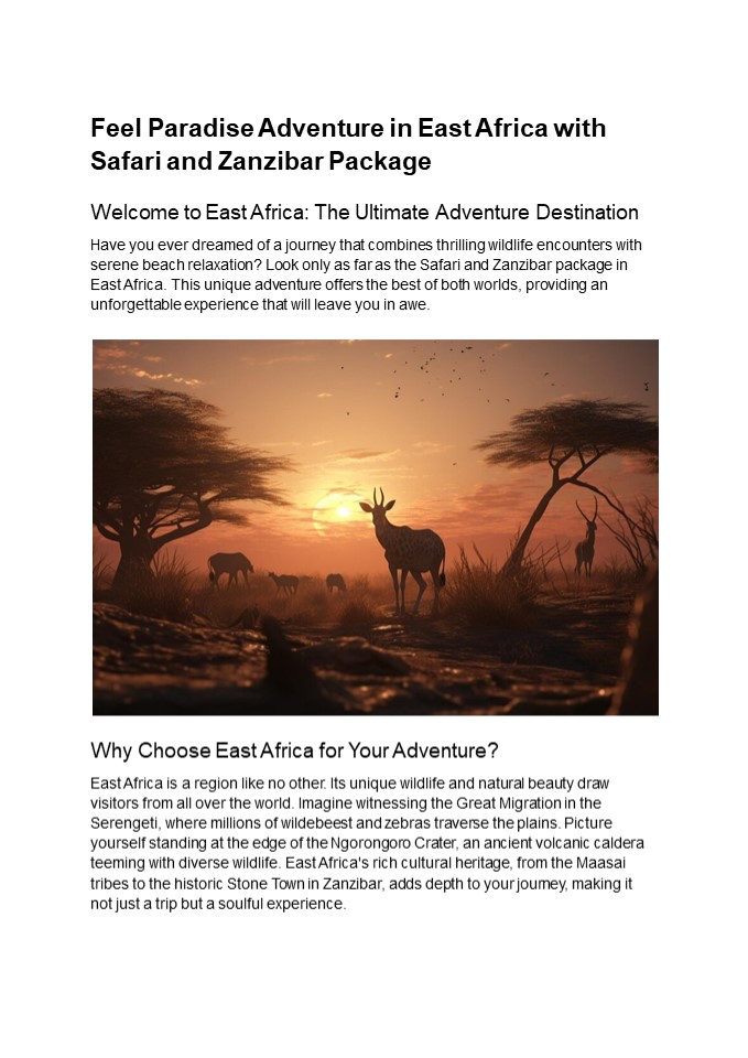Explore Zanzibar Safari & Beaches of East Africa