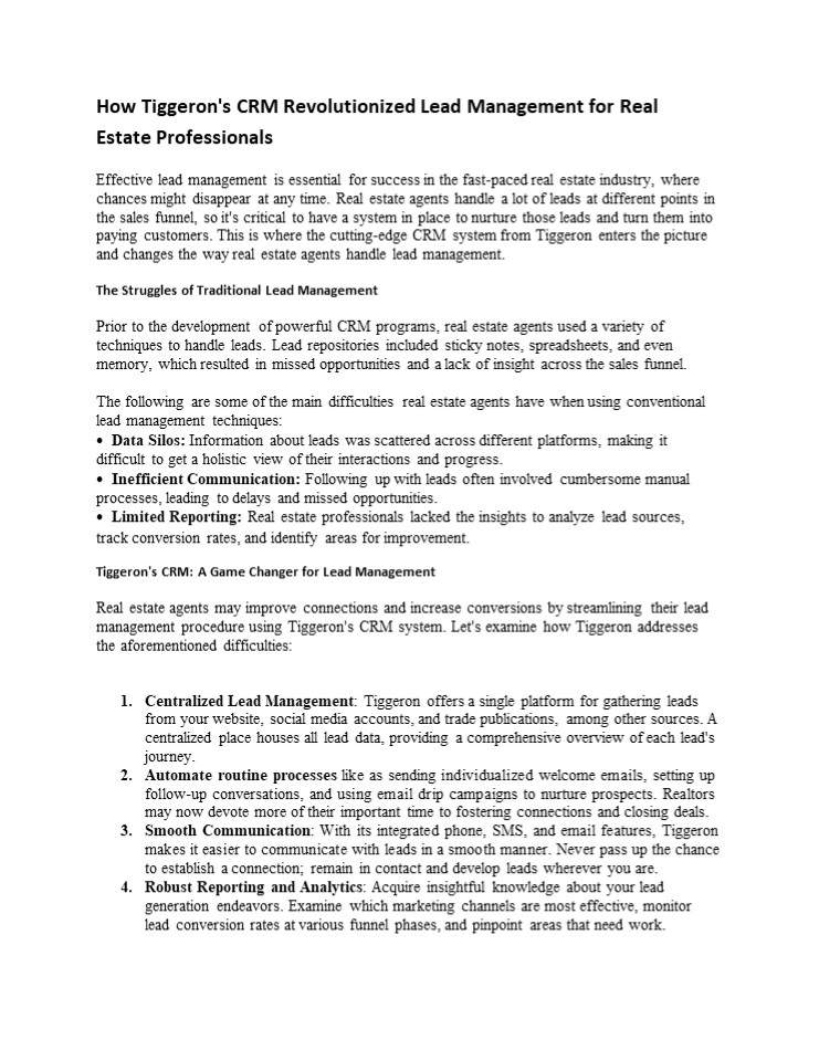 How Tiggeron's CRM Revolutionized Lead Management for Real Estate Professionals