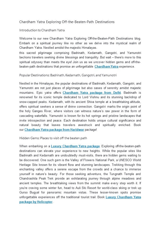 CHARDHAM YATRA EXPLORING OFF-THE-BEATEN-PATH DESTINATIONS