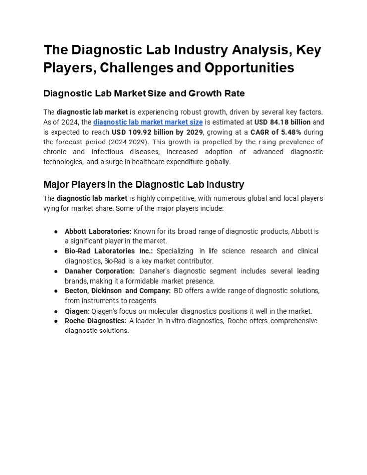 The Diagnostic Lab Industry Analysis, Key Players, Challenges and Opportunities