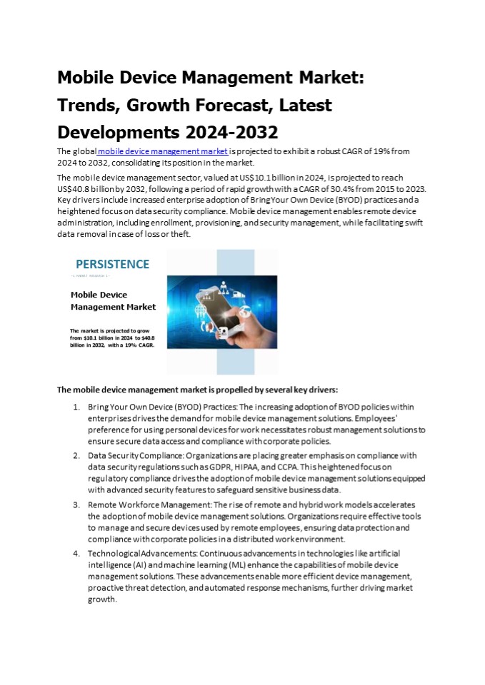 Mobile Device Management Market: Trends, Growth Forecast, Latest Developments 2024-2032