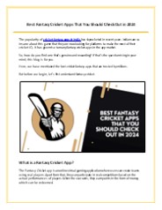 The Best Fantasy Cricket Apps You Should Try in 2024