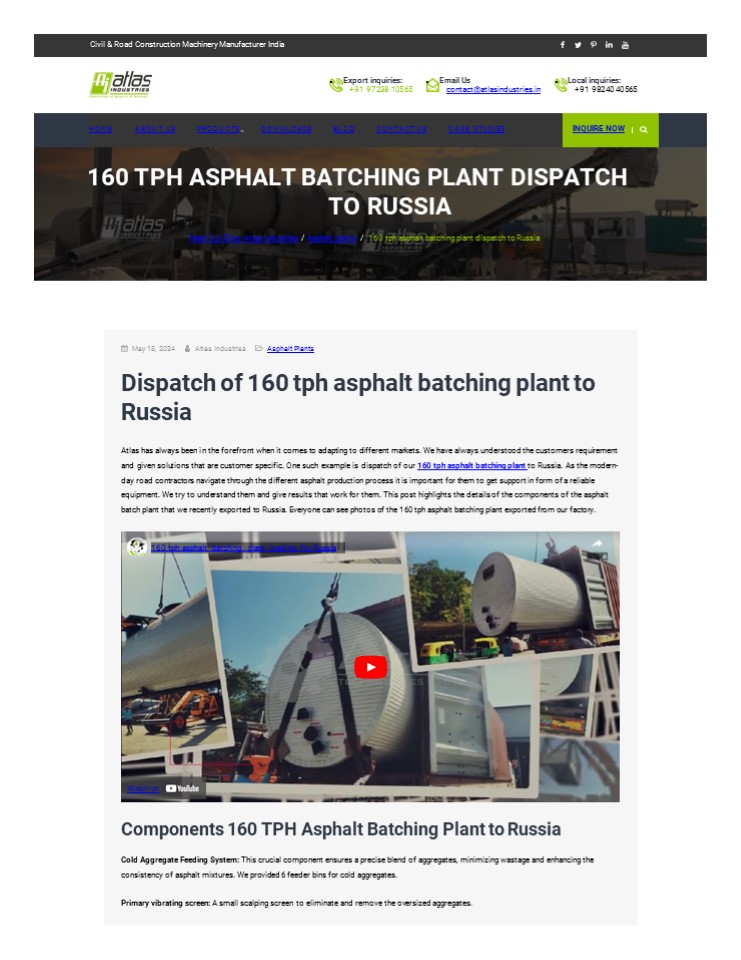 Asphalt Batching Plant Dispatch To Russia - Atlas Industries