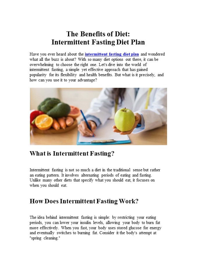 The Benefits of Diet Intermittent Fasting Diet Plan