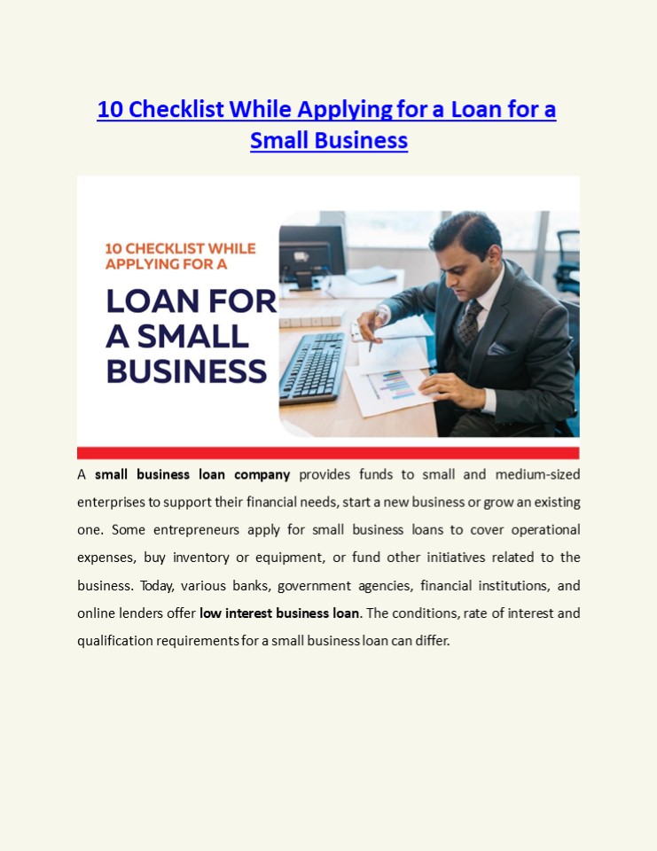 10 Checklist While Applying for a Loan for a Small Business ...