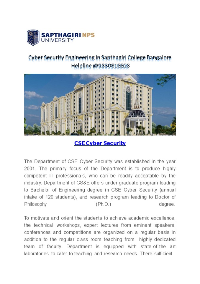 Cyber Security Engineering in Sapthagiri College Bangalore Helpline @9830818808
