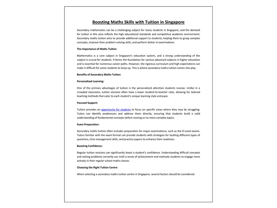 Boosting Maths Skills with Tuition in Singapore
