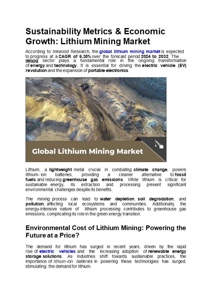 Sustainability Metrics & Economic Growth: Lithium Mining Market