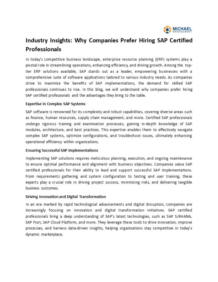 Industry Insights: Why Companies Prefer Hiring SAP Certified  Professionals