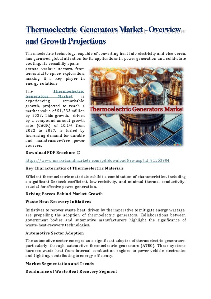 Thermoelectric Generators Market: Overview and Growth Projections