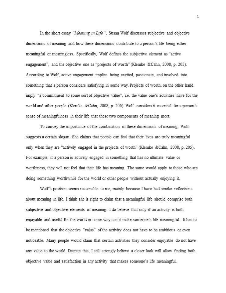 “Meaning in Life” by Susan Wolf