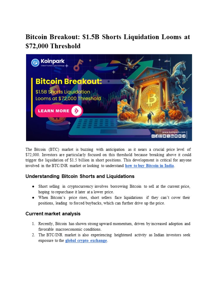 Bitcoin Breakout: $1.5B Shorts Liquidation Looms at $72,000 Threshold