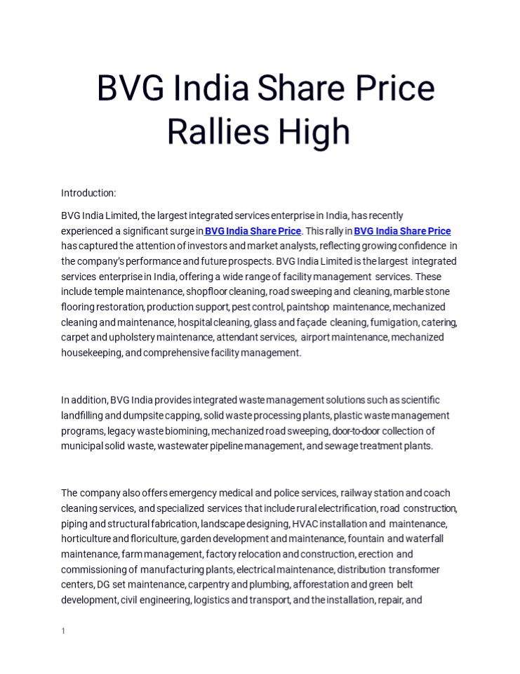 Get the Best BVG India Share Price only at Planify