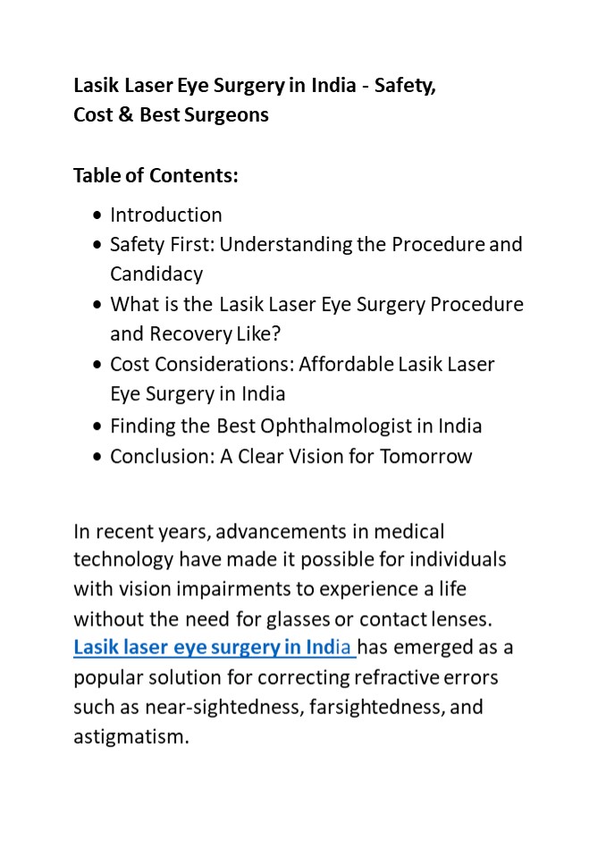 Lasik Laser Eye Surgery in India - Safety, Cost & Best Surgeons ...